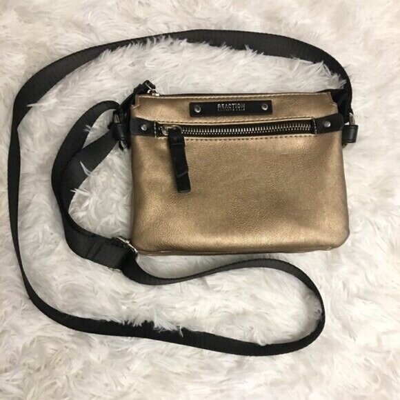Kenneth Cole Reaction Gold Shoulder Bag Purse Crossbody Messenger Faux leather - Picture 1 of 5
